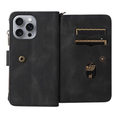 SKALO iPhone 16 Pro Max Big Wallet 17-RUM Pungetui - Sort