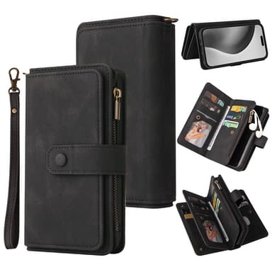 SKALO iPhone 16 Pro Max Big Wallet 17-RUM Pungetui - Sort