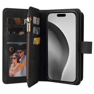 SKALO iPhone 16 Pro Max Big Wallet 17-RUM Pungetui - Sort