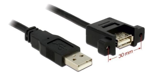 DeLOCK USB 2.0 cable for panel mount, USB type A male - USB type A fem