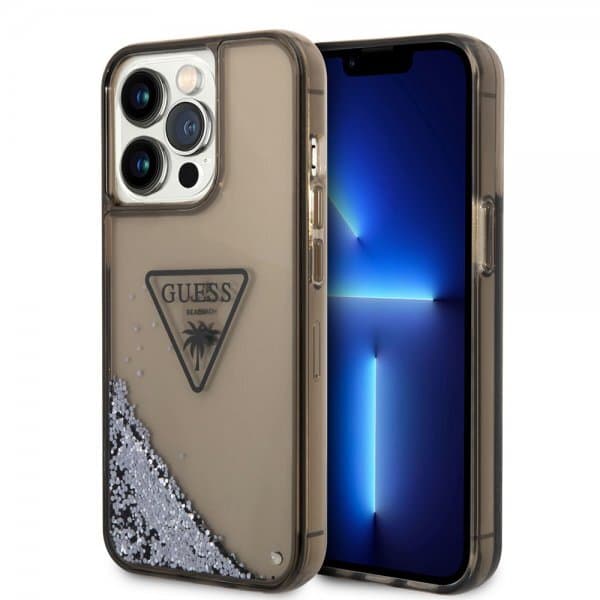 Guess iPhone 14 Pro Max Cover Liquid Glitter Translucent Sort