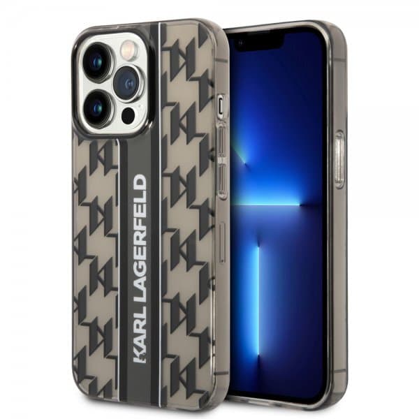 Karl Lagerfeld iPhone 14 Pro Cover Monogram Vertical Stripe Sort