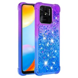SKALO Xiaomi Redmi 10C Kvicksand Glitter Hjerter TPU Cover - Lilla-Blå