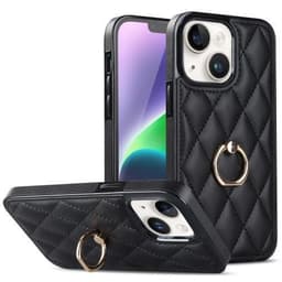 iPhone 14 Etui Rhombus Grid Pattern Bagcoverring Kickstand - Sort
