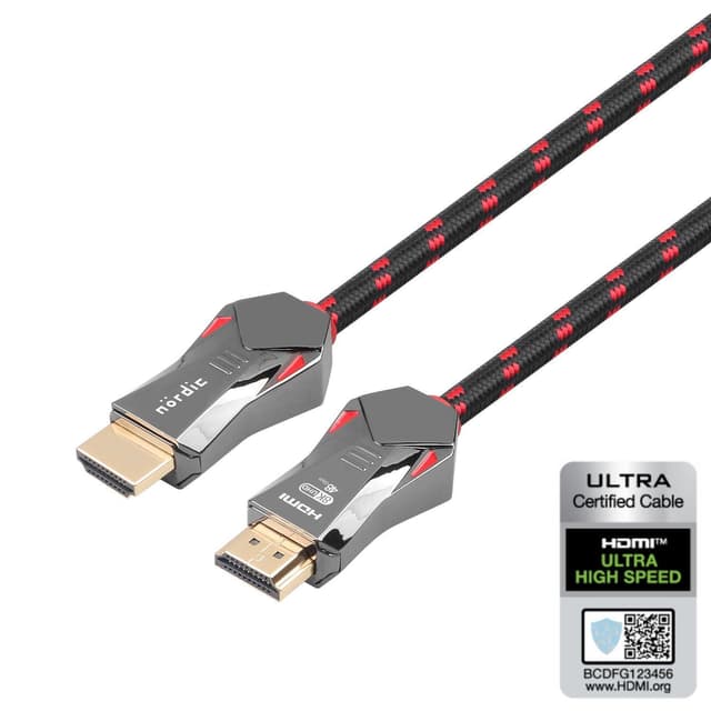 NÖRDIC CERTIFICEREDE KABLER 2m Ultra High Speed ​​​​HDMI 2.1 8K 60Hz 4K 120Hz 48Gbps Dynamic HDR eARC VRR Nylon flettet kabel Guldbelagte stik