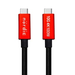 NÖRDIC 25 cm USB3.2 Gen2 SuperSpeed ​​​​USB 10 Gbps USB-C til C nylon flettet kabel med strømforsyning 100W, 4K60Hz video og Emarker