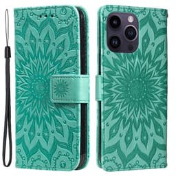 SKALO iPhone 15 Pro Max Mandala Flip Cover - Grøn