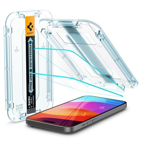 Spigen iPhone 15 Skærmbeskytter GLAS.tR EZ Fit 2-pak