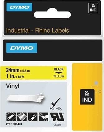 DYMO Rhino Professional, mærkbar permanent vinyltape, 24 mm, sort tek