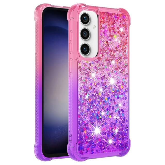 SKALO Samsung S23 FE Kvicksand Glitter Hjerter TPU Cover - Pink-Lilla