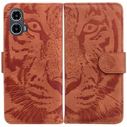 SKALO Motorola Moto G04 Tegnebog med tigerpræg - Brun
