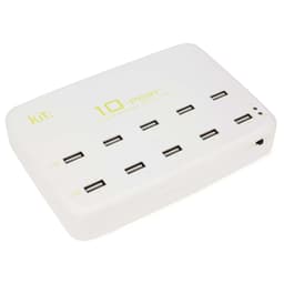 KIT Lader 220V 10xUSB 12A Hvid Bordlader