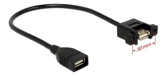 DeLOCK USB 2.0 cable for panel mount, 2xUSB type A fm, 0,25m, black