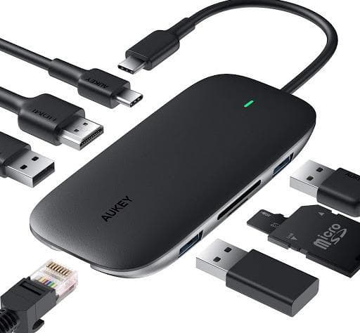 Aukey 8-port USB 3.0 Type-C Hub CB-C71 Sort
