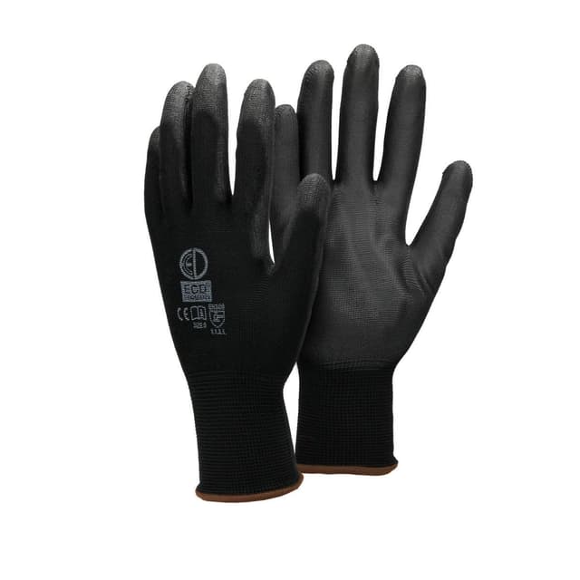 ECD 12 Germany pair PU-arbejde handsker, størrelse 9-L, Farve Sort, mekaniker