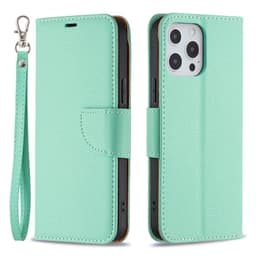 SKALO iPhone 13 Pro Max Premium Litchi Flip Cover - Turkis