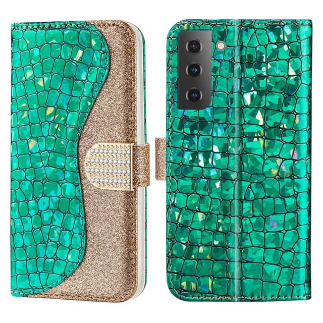 SKALO Samsung S22 Croco Glittery tegnebog etui  - Grøn