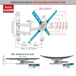 Barkan Flat/ Curved TV Wall Mount 3400 Wall Mount, Full motion, 29-65 ", Maksimal vægt (kapacitet) 40 kg, Hvid