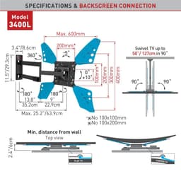 Barkan Flat/ Curved TV Wall Mount 3400L Wall Mount, Full motion, 40-70 ", Maksimal vægt (kapacitet) 40 kg, Sort