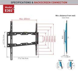 Barkan Flat/ Curved TV Wall Mount E302+ Wall Mount, Fixed, 19-65 ", Maksimal vægt (kapacitet) 50 kg, Sort