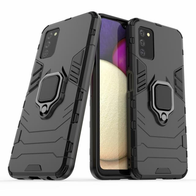 SKALO Samsung A02s / A03s Armor Hybrid metal ring cover - Sort