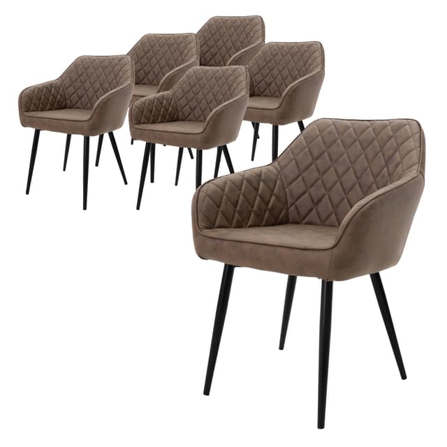 ML-Design Sæt med 6 spisebordsstole med armlæn og ryglæn, brun