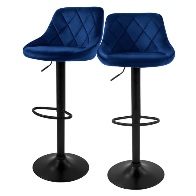 Barstol 2 stk. blå fløjl, 62-82cm ML-Design