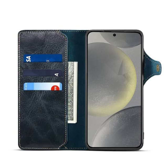 Wallet 3-kort ægte læder Samsung Galaxy S24 - Blå