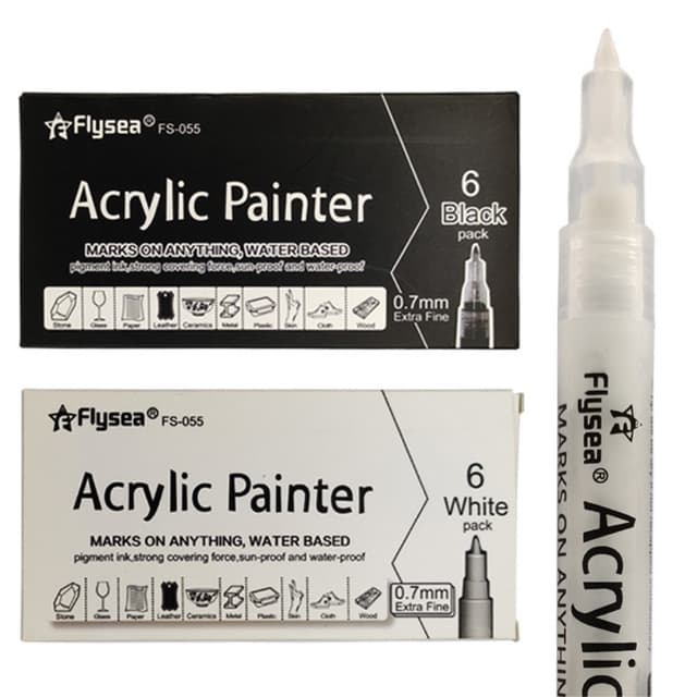 2 stk 1 Sort 1 Hvid Akryl farvepen farvetusch til glas papir sten