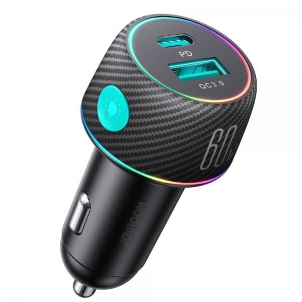Joyroom Biloplader CCN01 60W Car Charger with Light Button USB-A USB-C