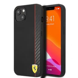 Ferrari iPhone 13 Mini Cover Carbon Effect Metal Logo Vertical Stripe Sort