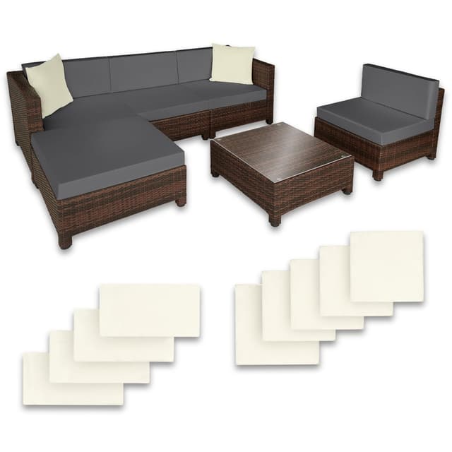 Polyrattan loungesæt med aluminiumstel - sort/brun