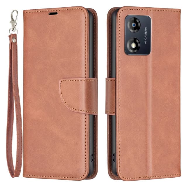 SKALO Motorola Moto E13 4G Flip Cover m. pung i PU-læder - Brun