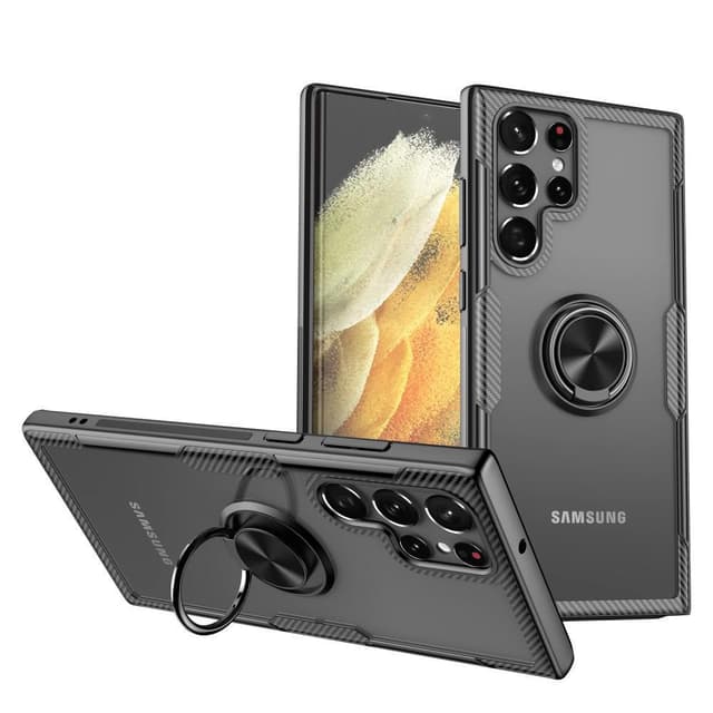 Samsung Galaxy S22 Ultra Fingerring Kickstand Hybrid Taske - Sort