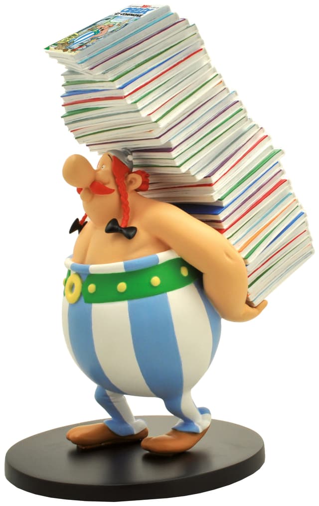 Plastoy Asterix og Obelix samlefigur (Obelix med en bunke tegneserier)