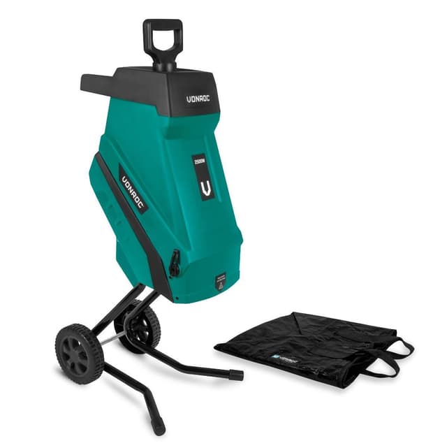VONROC Kompostkværn 2500W - Til grene op til Ø45mm | Inkl. 45L opsamlingspose