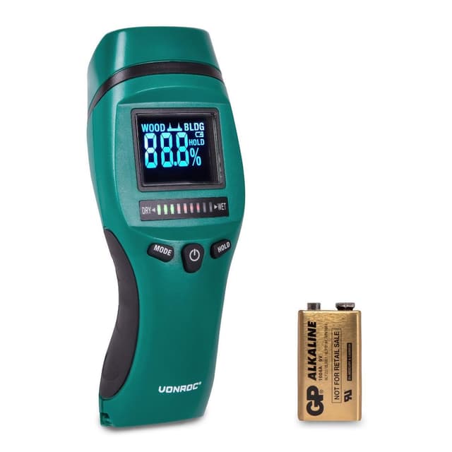 VONROC Fugtmåler | PRO | Batteridrevet | LCD med høj kontrast | Inkl. 9V Batteri