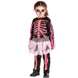 Pink skelet børnekostume Halloween - 128 (8-10y)