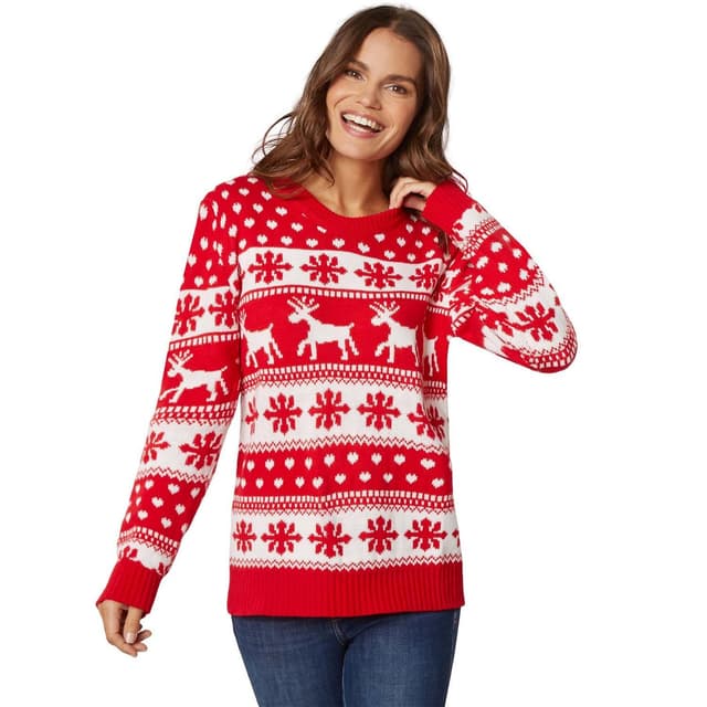 Julesweater Vinterfortryllelse rød-hvid til kvinder - XL