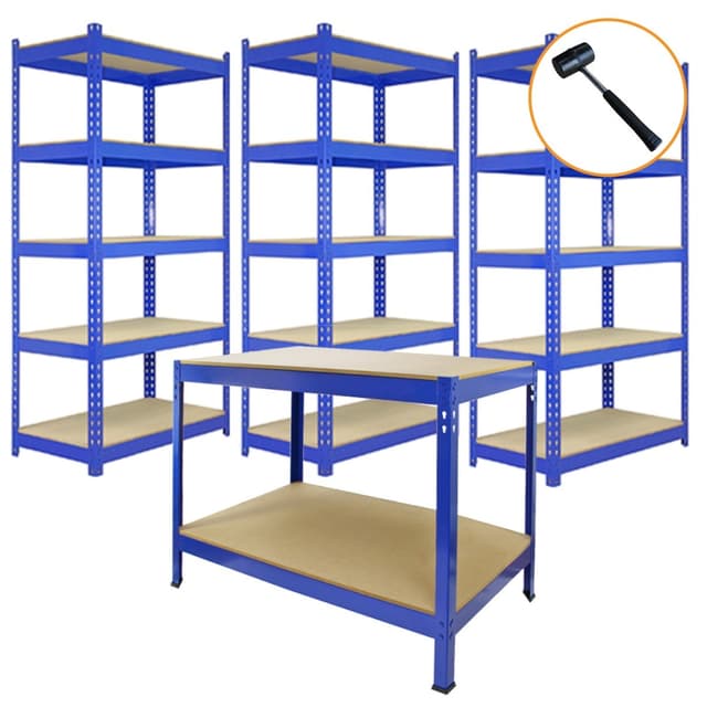 Q-Rax 3 x 90 cm & 2 x 120 cm blå metal reoler