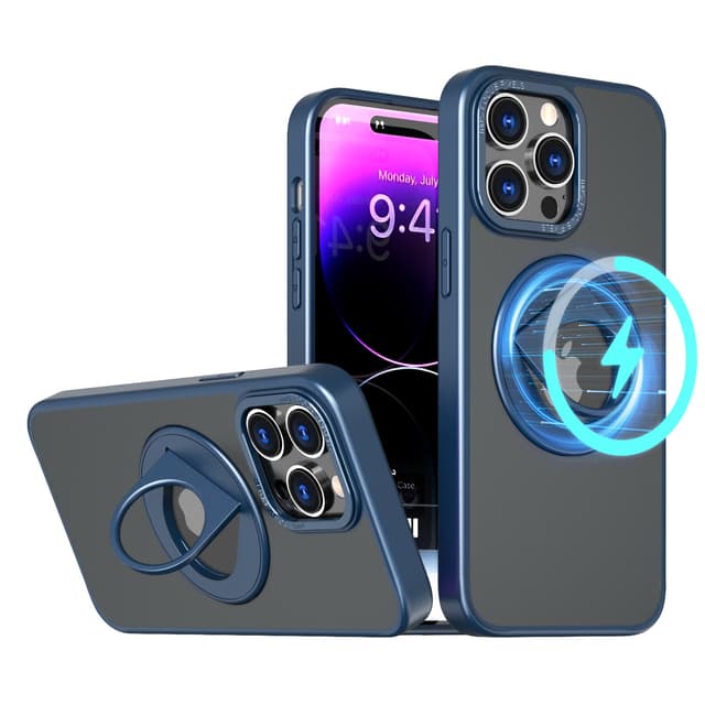 Magnetisk beskyttende telefontaske med usynlig stander til iPhone Blå iPhone 15 Pro Max