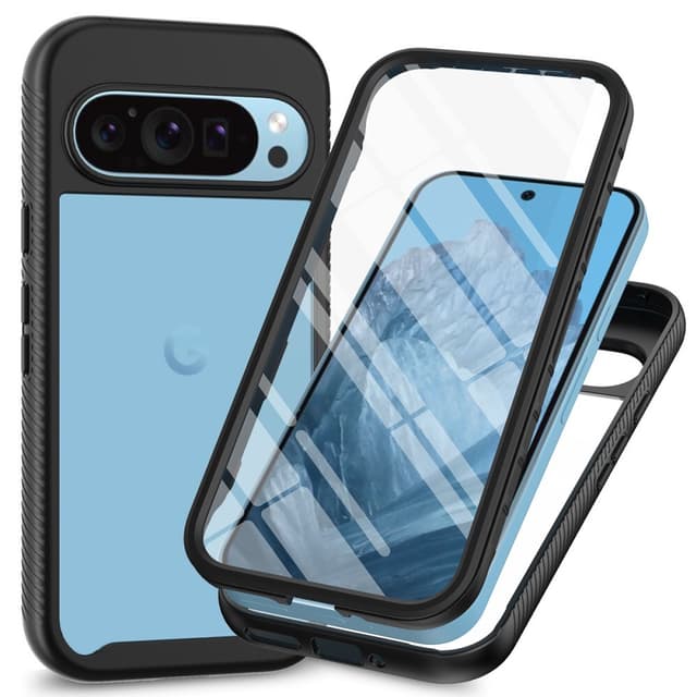 SKALO Google Pixel 9/9 Pro Stødsikker Clear Hybrid Cover + Skaermbeskyttelse - Sort