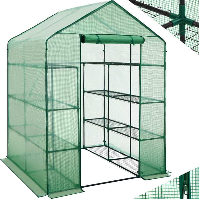 Drivhus med presenning, firkantet 143x143x195cm - grøn