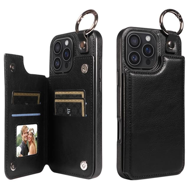 SKALO iPhone 16 Pro Max PU-Læder Kortholder Ring Cover - Sort
