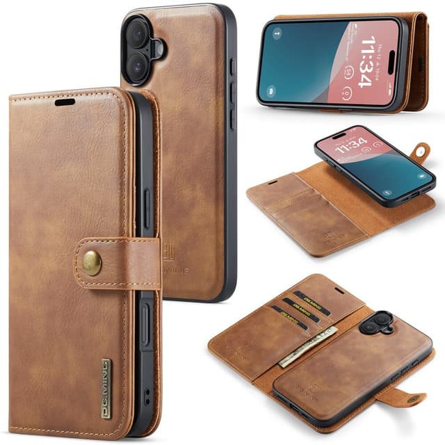 DG MING iPhone 16 2-i-1 Magnet Pungetui - Brun
