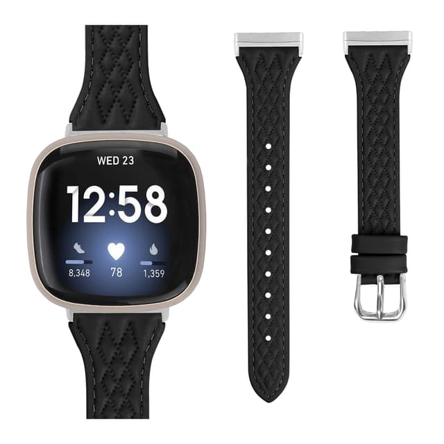 Urrem i ægte læder til Fitbit Versa 4 Sort