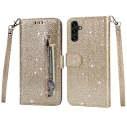 SKALO Samsung S25+ Glitter Lynlås Flip Cover - Guld