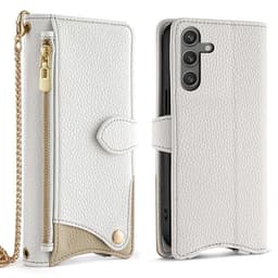 SKALO Samsung S25 Litchi Makeup Mirror Chain Flip Cover - Hvid