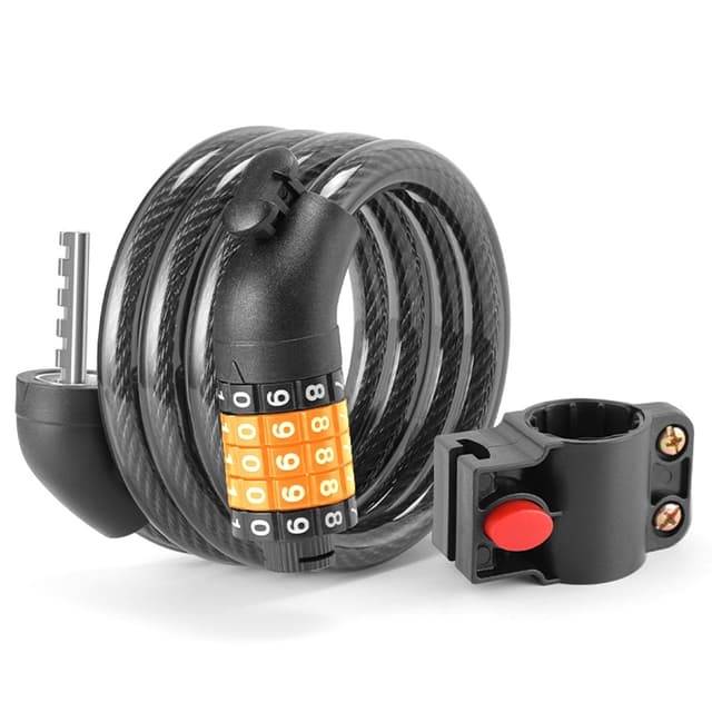 Cykellås Lås Kabel 5-cifret kombinationsmonteringsbeslag - Sort/orange