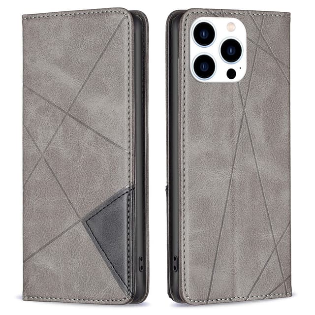 iPhone 15 Pro BINFEN COLOR Præget Flip Cover - Grå